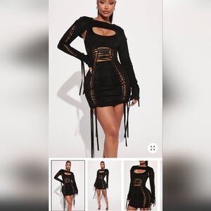 Fashion Nova Black Lace-Up Yovanna Mini Dress Set